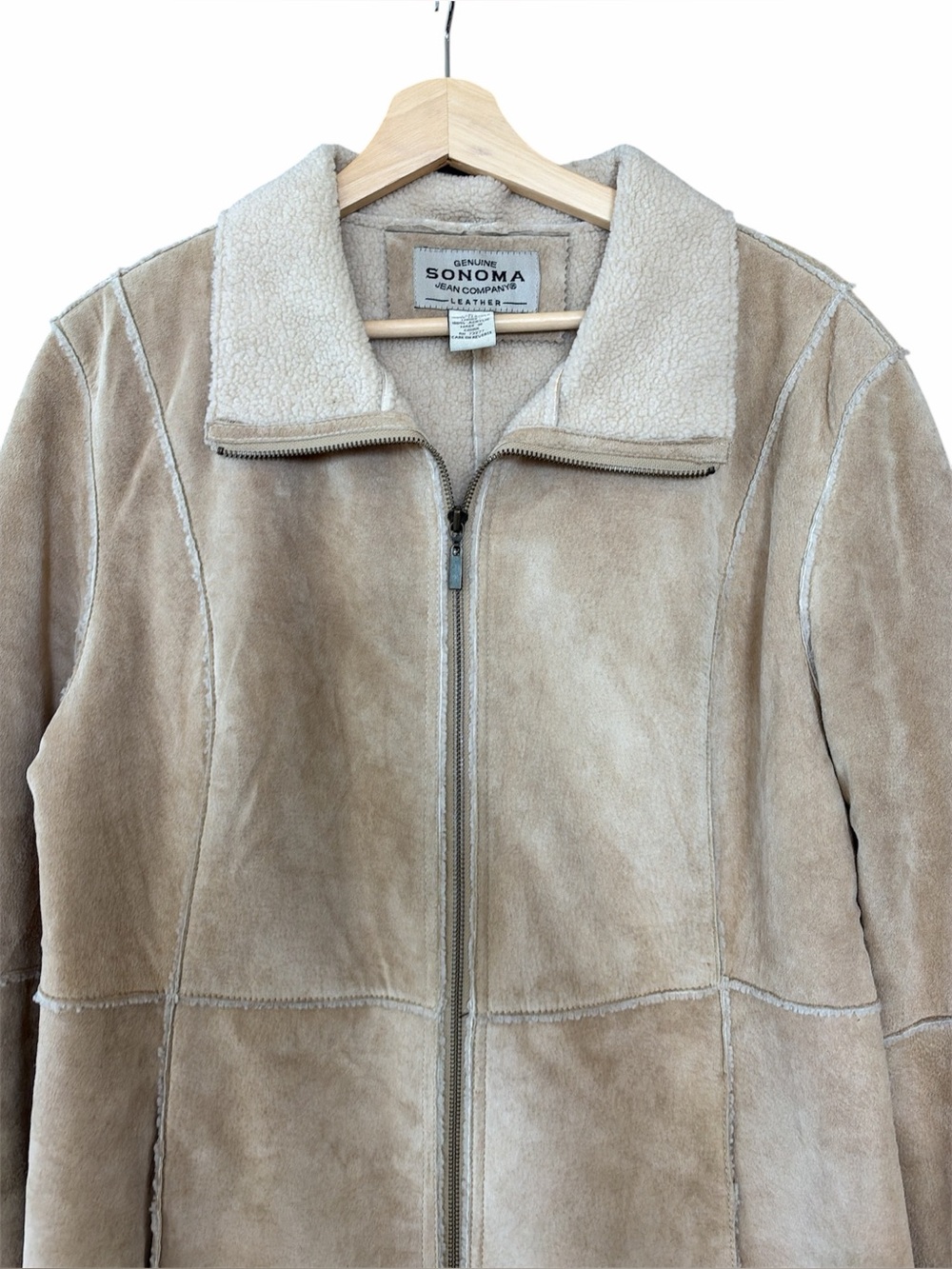 Vintage Sonoma Genuine Suede Shearling Jacket in Tan - Picture 5 of 10